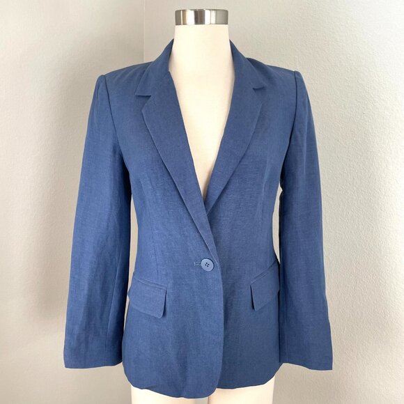 NEW $470 L'AGENCE Size 2 Blue Scout Blazer One Button Linen Cotton Blend Jacket - Picture 1 of 10